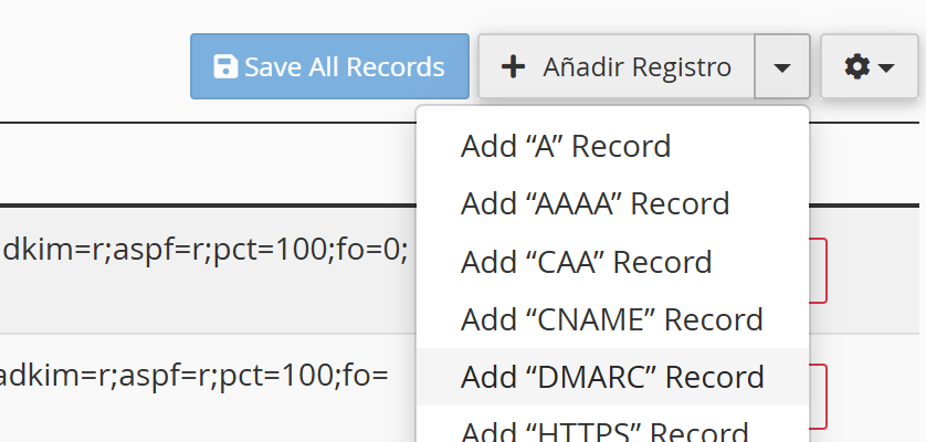 Añadir registro DMARC