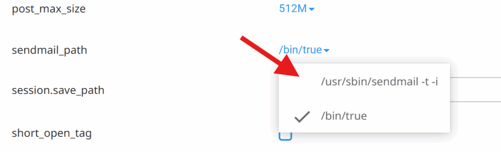 Configuración de sendmail_path en opciones PHP