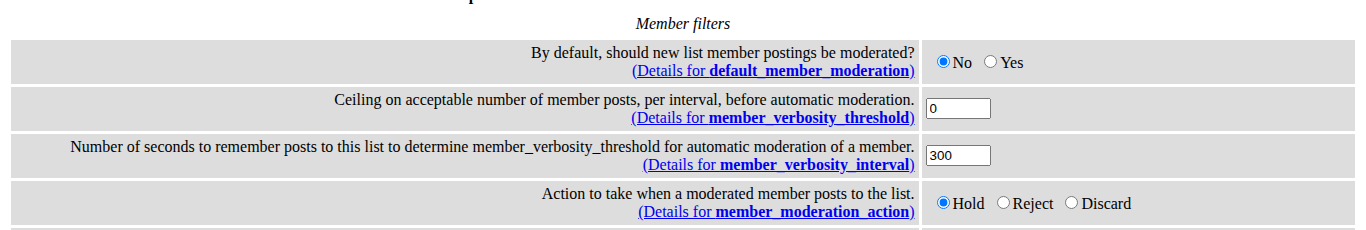 Filtros de miembros en Privacy options de Mailman