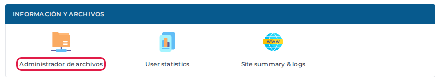 Ícono Administrador de archivos en la sección Información y archivos de DirectAdmin